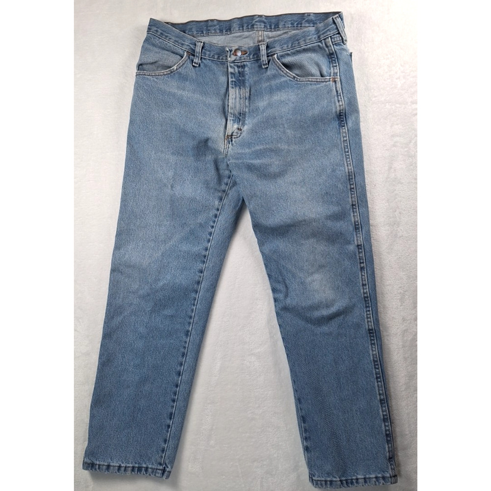 Rustler Jeans 36x30 Blue Light Wash Straight Denim Relaxed Cotton.